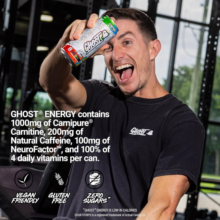 GHOST Energy Drink, Sour Strips Rainbow, 16 fl oz Cans (12 Pack) – Zero  Sugar, 200mg Natural Caffeine, L-Carnitine & Taurine, Vegan & Gluten-Free