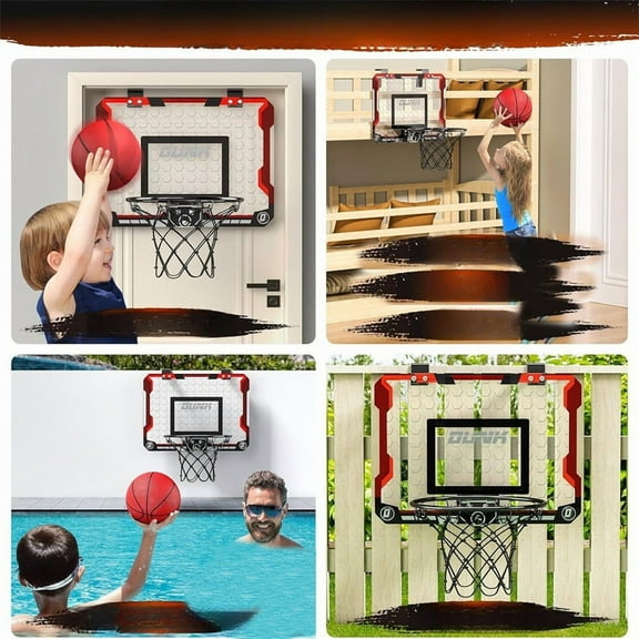 Wall-Mounted Electronic Basketball Hoop for Door, Indoor and Outdoor Parent-Child Interactive Shooting Toy, Includes Basketball   Air Pump