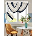 thumbnail image 3 of Waterfall Valances for Windows, Navy Beige Striped Kitchen Sheer Valance Curtains, Gradient Geometric Blue White Rod Pocket Elegant Swag Valances for Living Room Bedroom, 47.2"x38.5", 2 Panel, 3 of 8