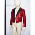 thumbnail image 5 of Miutii Kids Boys Sequin Tailcoat Tuxedo Jacket Open Front Dressy Suit Blazer Party Wedding Formal Burgundy 8, 5 of 7