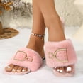 thumbnail image 6 of uublik Womens Bedroom Fuzzy Slippers Open Toe Memory Foam House Shoes Indoor Outdoor Non Slip House Slides, Pink, 6 of 7