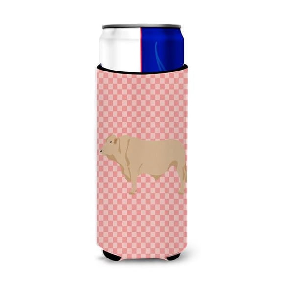 Charolais Cow Pink Check Michelob Ultra Hugger for Slim Cans