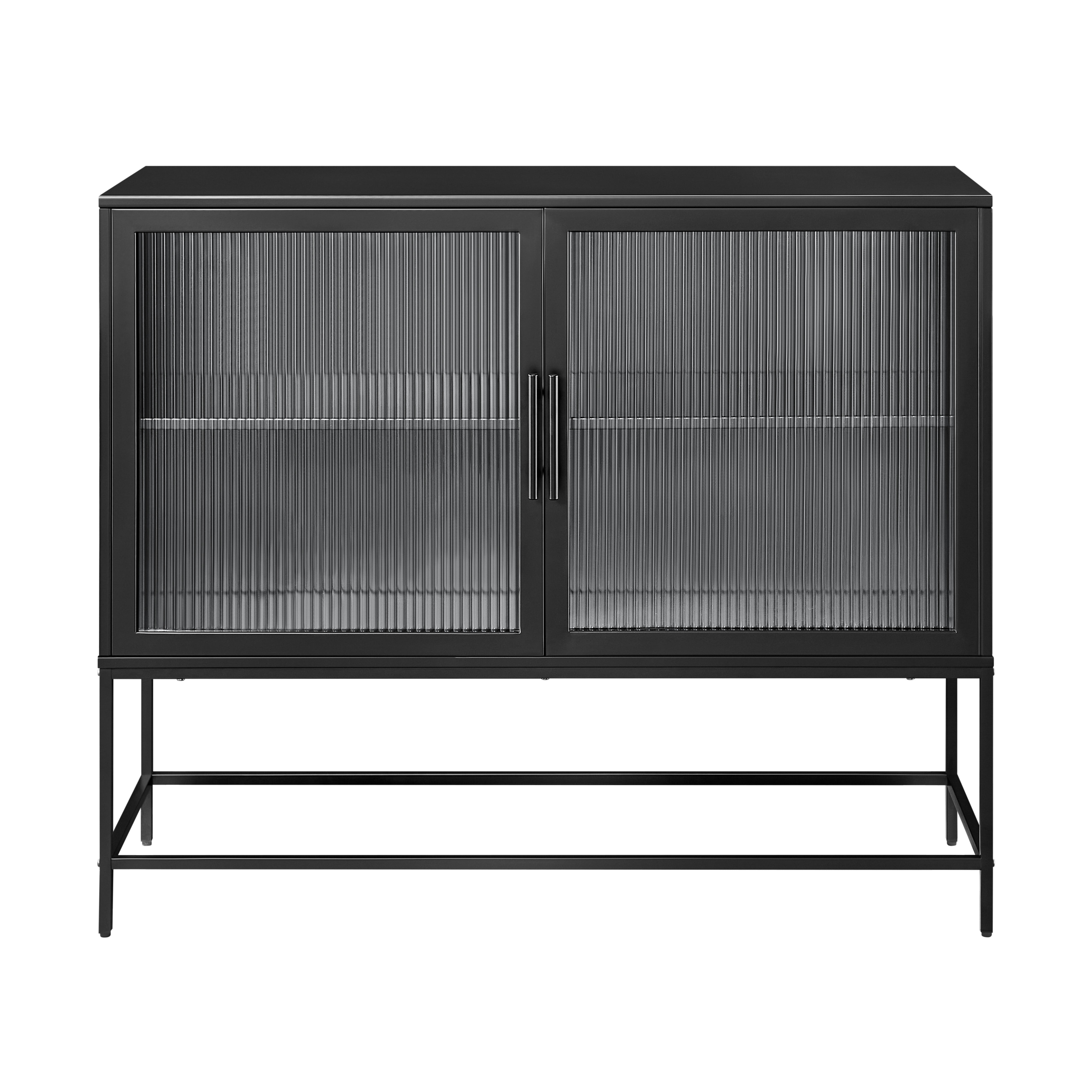 Mainstays Metal and Fluted Glass Bar Cabinet, Black Finish