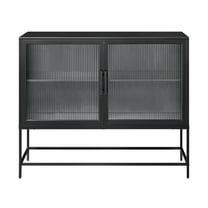 Mainstays Metal and Fluted Glass Bar Cabinet, Black Finish