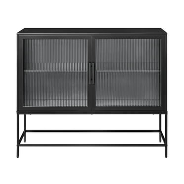 Mainstays Metal and Fluted Glass Bar Cabinet, Black Finish