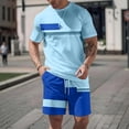 thumbnail image 2 of Sewkxo Men's 2 Piece Outfits Color Block Striped Print T Shirt and Shorts Set Casual Summer Tracksuit,Blue L, 2 of 7
