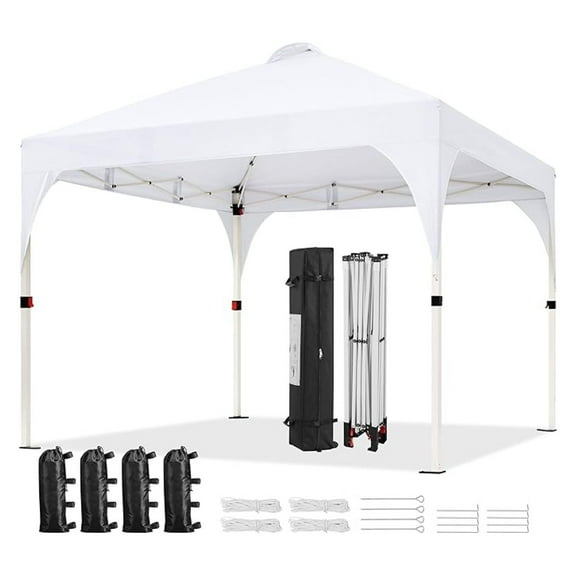 WDZS 10x10 Pop Up Canopy Tent with Vent, Easy Set Up Tent, Instant Sun Shelter Canopy with Wheeled Bag, 4 Sandbags, 12 Stakes & 4 Ropes, for Parties, Beach, Outdoor, White