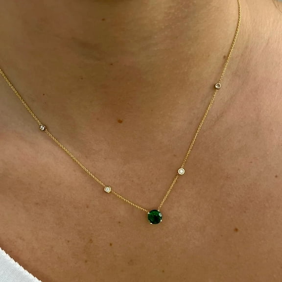 Women's 4Ct Round Cut Lab Created Green Emerald Necklace in 14K Yellow Gold Plated