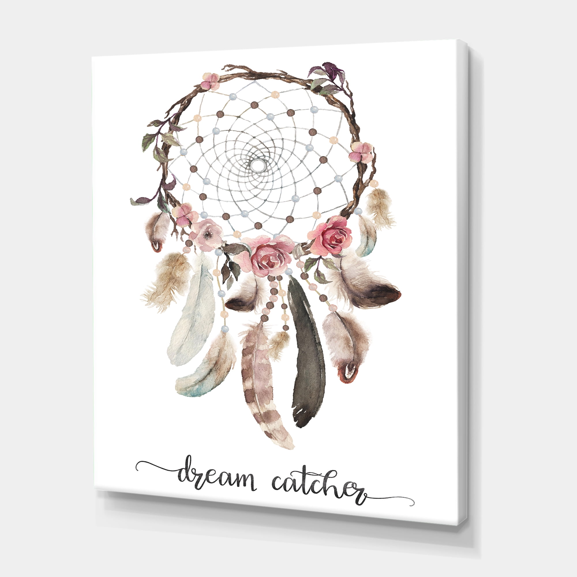 Designart ' Dream Catcher Made With Ethnic Feathers ' Bohemian & Eclectic Canvas Wall Art Print