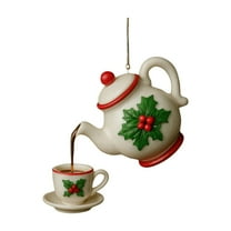 Christmas Teapot Ornaments Floral Tea Pot Set Tree Deocr 2D Acrylic Hanging Christmas Tea Cups for Festive Decor Gift for Tea Lovers A