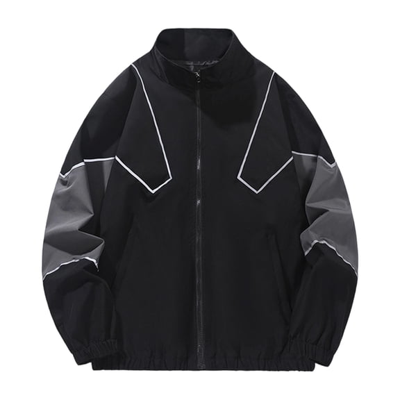 Iyufng Mens Stand Collar Reflective Line Color Block Track Jacket Full Zip Rib Cuff Vintage Street Windproof Athletic Coat