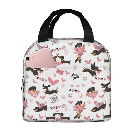 Insulated Lunch Bag for Women Men - Dachshund Dog Puppy Pink Love Leakproof Cooler Lunch Box for Women Men  Lunch Tote Bags for Work School Picnic Travel
