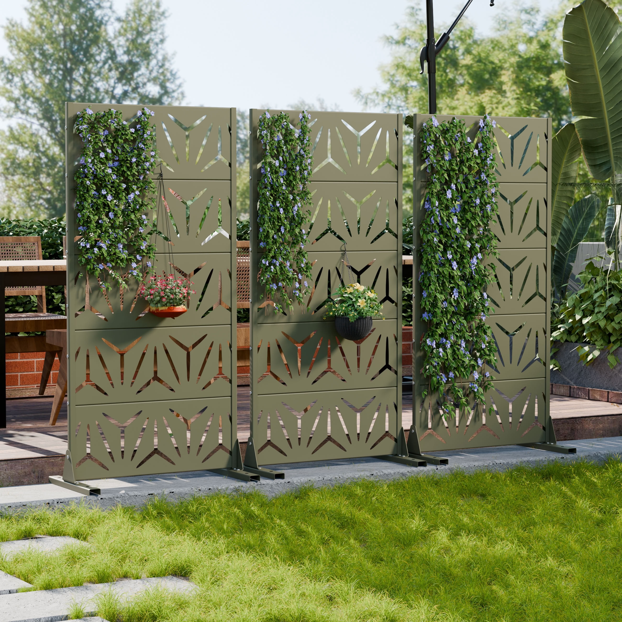 MAYEERTY 5 Panels Metal Outdoor Garden Privacy Screen Panel Patio Backyard Decorative Privacy Fence Divider, 59×29.5×15.7in