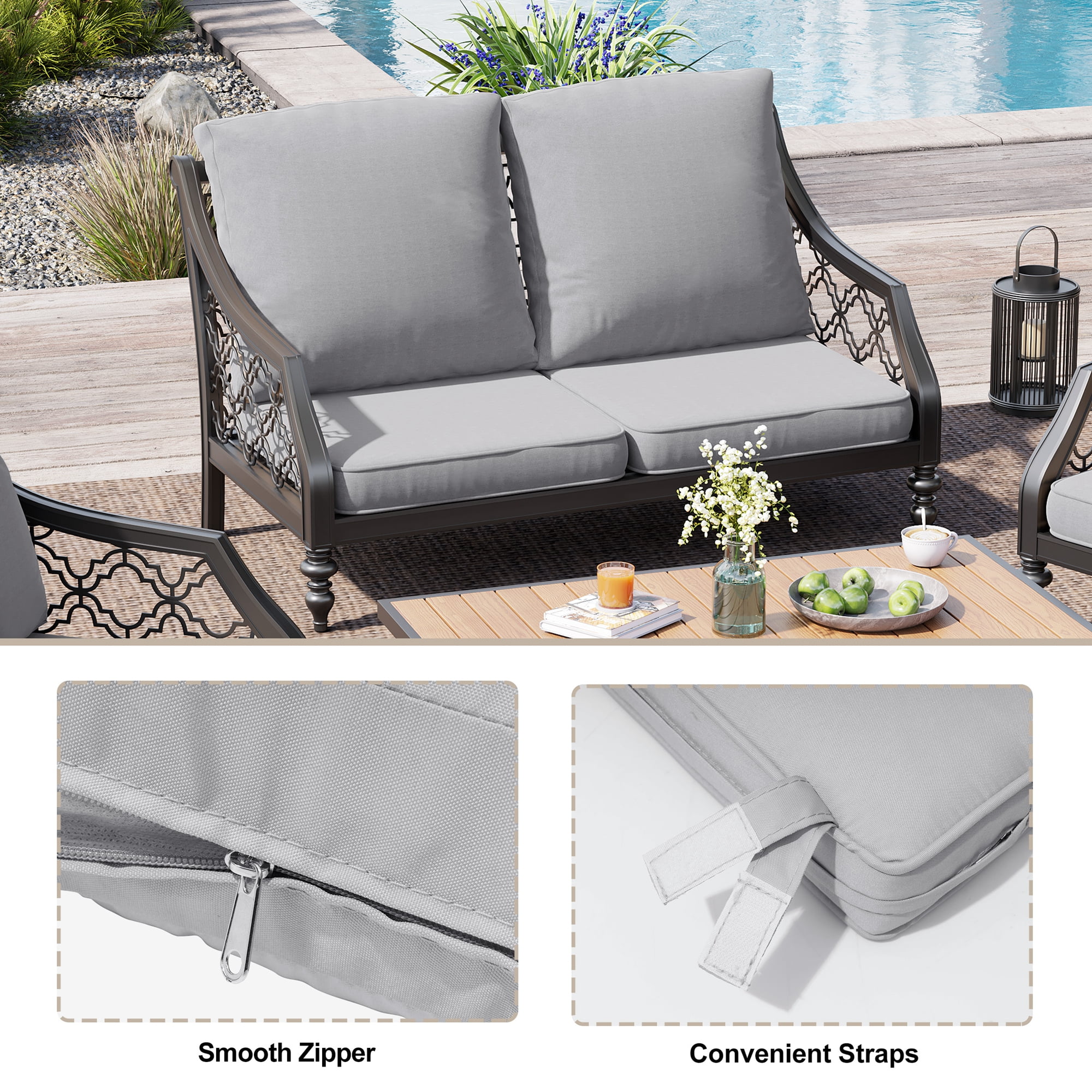 Pellebant Products Outdoor Deep Seat Cushion for Patio Furniture, 22" x 21", 3.5 Inch 30D Foam, Patio Chair Cushions with Waterproof, Fade-Resistant and Removable Covers, for Sofa, Couch, Light Geay