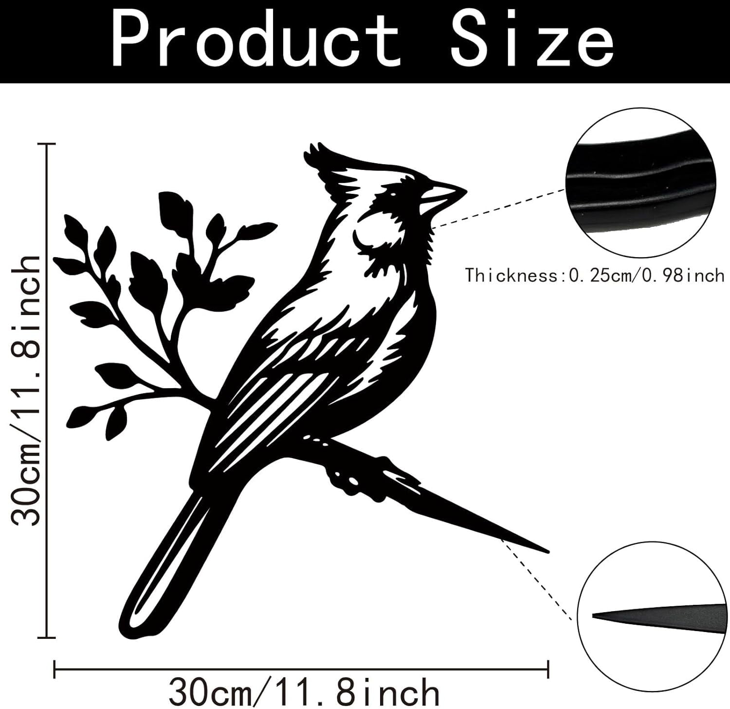 Metal Bird Garden Decor Bird Garden Stakes Decorative Black Statue Sculpture Cardinal Gifts Figurines Silhouette Yard Art Insert Home Decor for Outdoor Tree Patio Housewarming 11.8x11.8inch