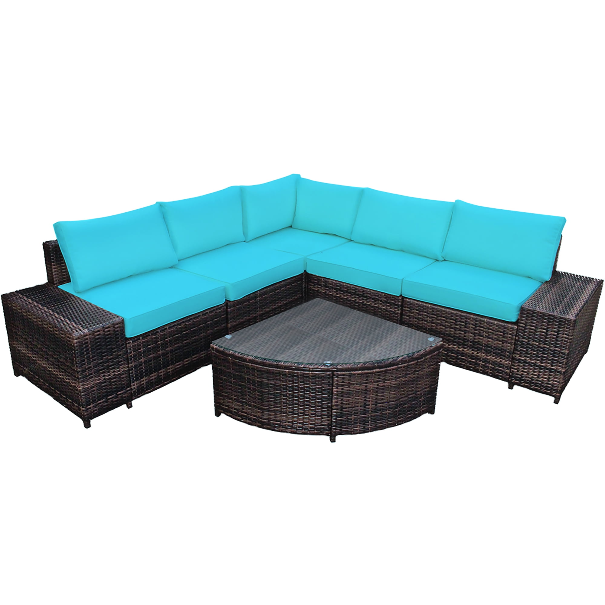 Costway 6PCS Rattan Furniture Set Conversation Cushioned Sofa Armrest Garden Turquoise