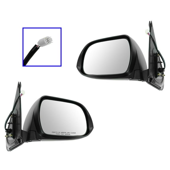 TRQ Mirror Power Turn Signal Black with Chrome Cap Set for 12-14 Toyota Tacoma MRA04713