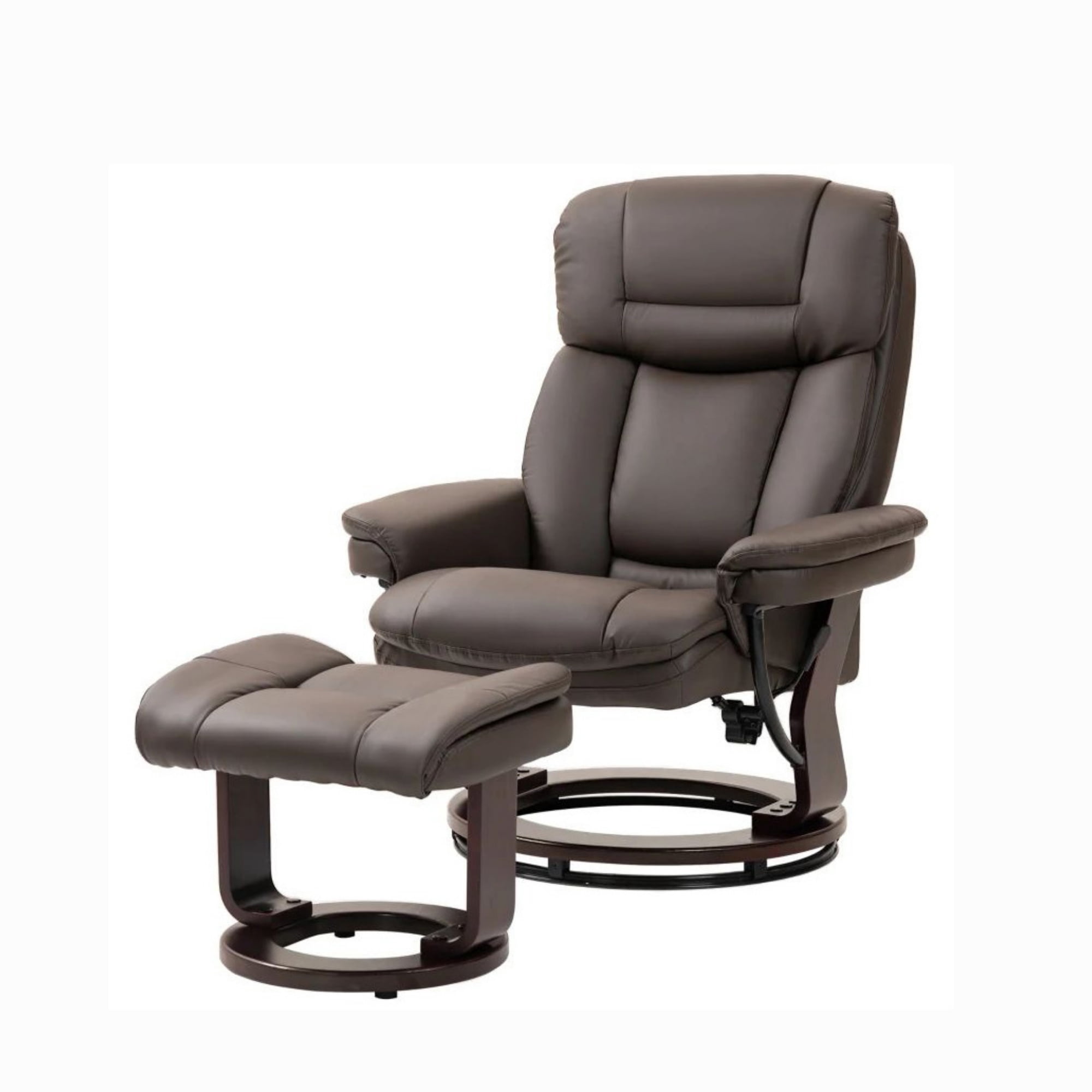 PU Leather Swivel Recliner with Footrest, Dark Brown