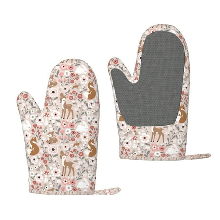

Hirioo Autumn Floral Deer for Silicone Oven Mitts for BBQ Baking Cooking Set of 2 Heat Resistant 260℃ Non-Slip Kitchen Essentials