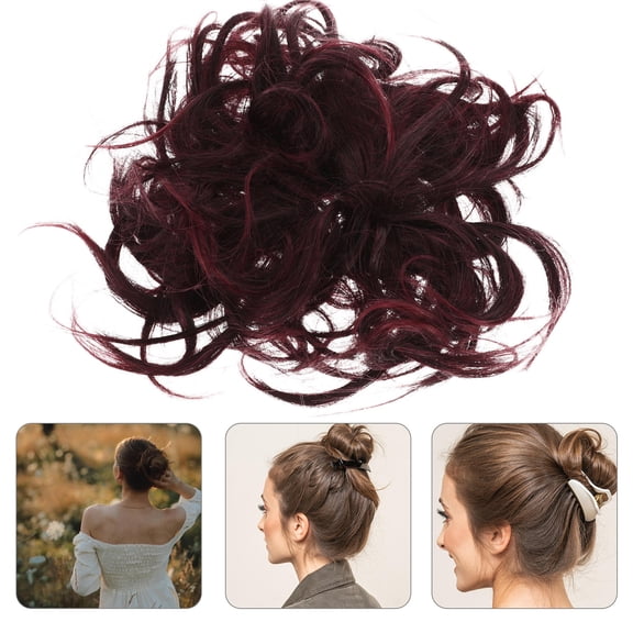 EXHUMKY Curly Wig Hair Tie Elastic Black Ponytail for Stylish Volume and Comfortable Wear