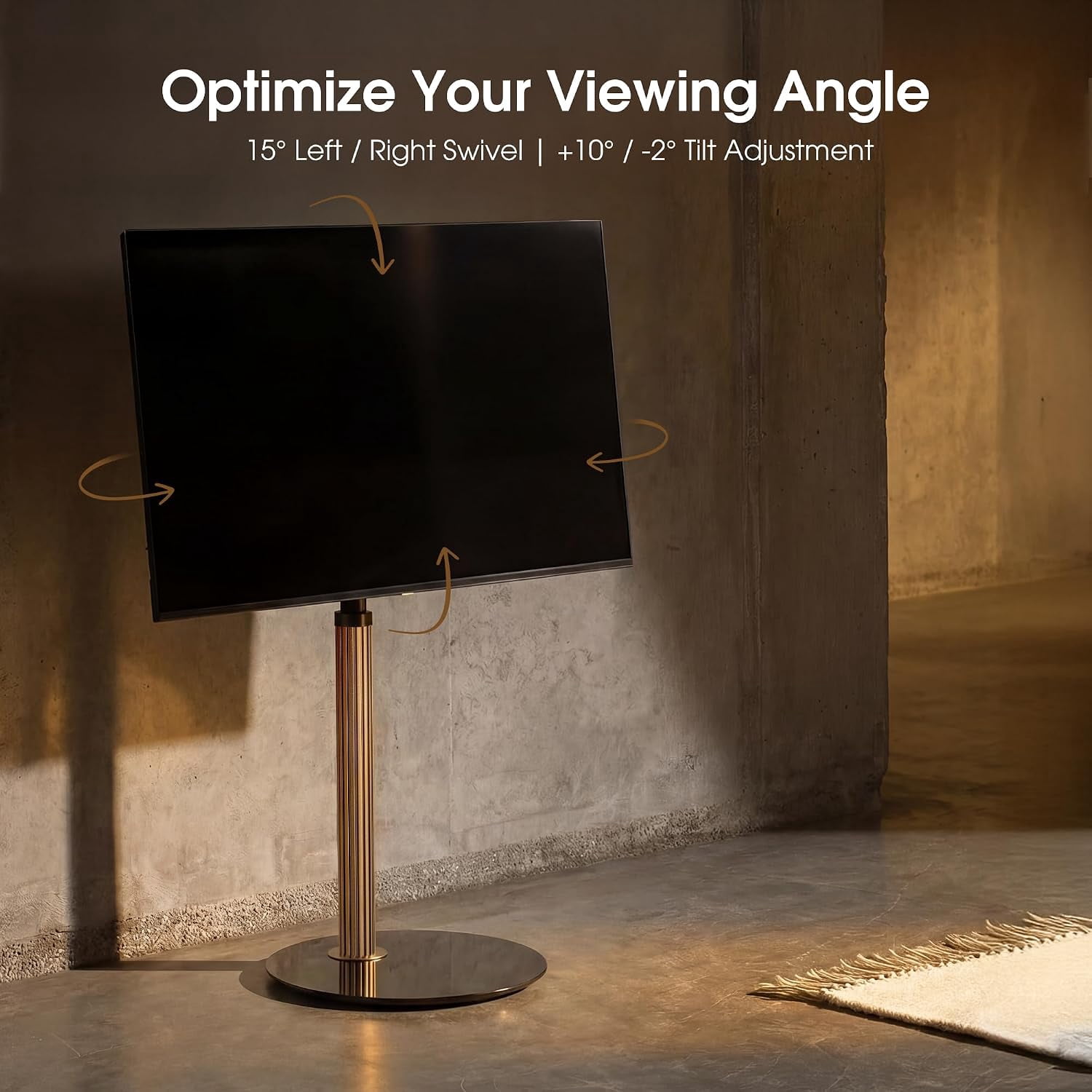 AOKCOS Grilux Series Floor TV Stand for 32–65 Inch TVs, Gold, Swivel & Tilt