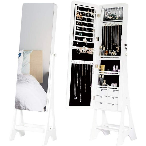 Erommy Led Jewelry Organizer Cabinet Frameless Full Length Mirror Lockable Design Angle Adjuestable Large Capacity Dressing Makeup Armoire Com Erommy Led Jewelry Organizer, Jewellery Storage Cabinet With Full Length Mirror