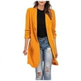thumbnail image 1 of CEHVOM Women Button Pockets Three Quarter Sleeve Solid Office Coat Cardigans Suit Jacket Long Outwear, 1 of 6
