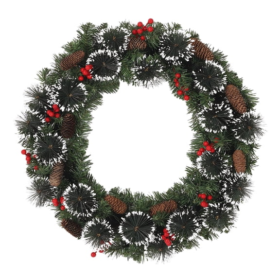 Christmas Pine Wreath with Pinecones and Red Berries, PVC Holiday Wreath for Front Door, Wall, Window and Indoor Christmas Decor