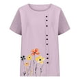 thumbnail image 4 of QUNYINEY Short Sleeve Women Shirts Crew Neck Casual Floral Tops Pullover Loose Button Cotton Linen Womens Tops, 4 of 4
