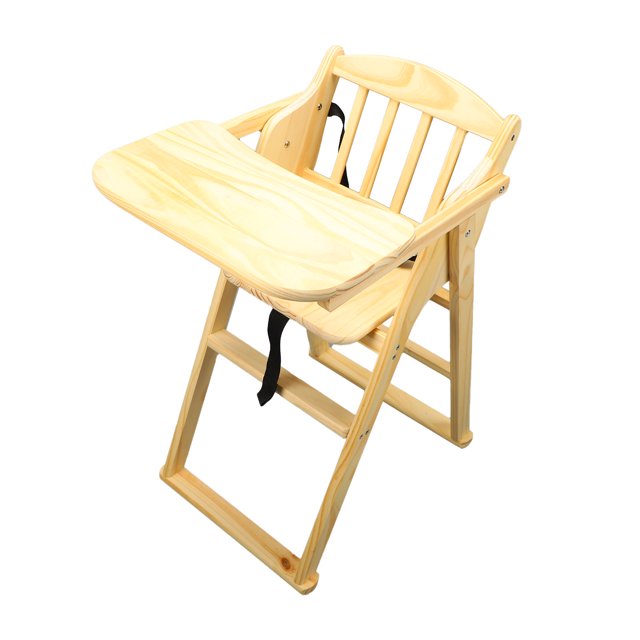 Silla alta de madera con bandeja, cinturón de seguridad, altura ajustable, silla de alimentación multifuncional de madera para bebés y niños pequeños