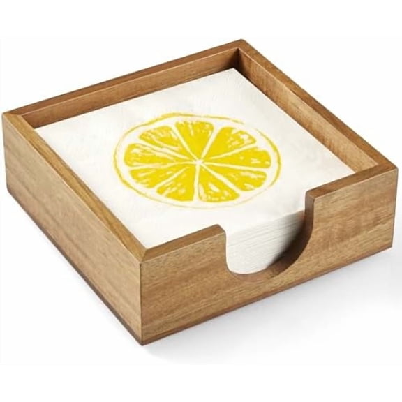 Acacia Wood Cocktail Napkin Holder, Beverage Napkin Holder for 5 x 5 inch Napkin, Square Paper Napkin Caddy for Bar, Party, Table, Dinner, Kitchen, Bathroom