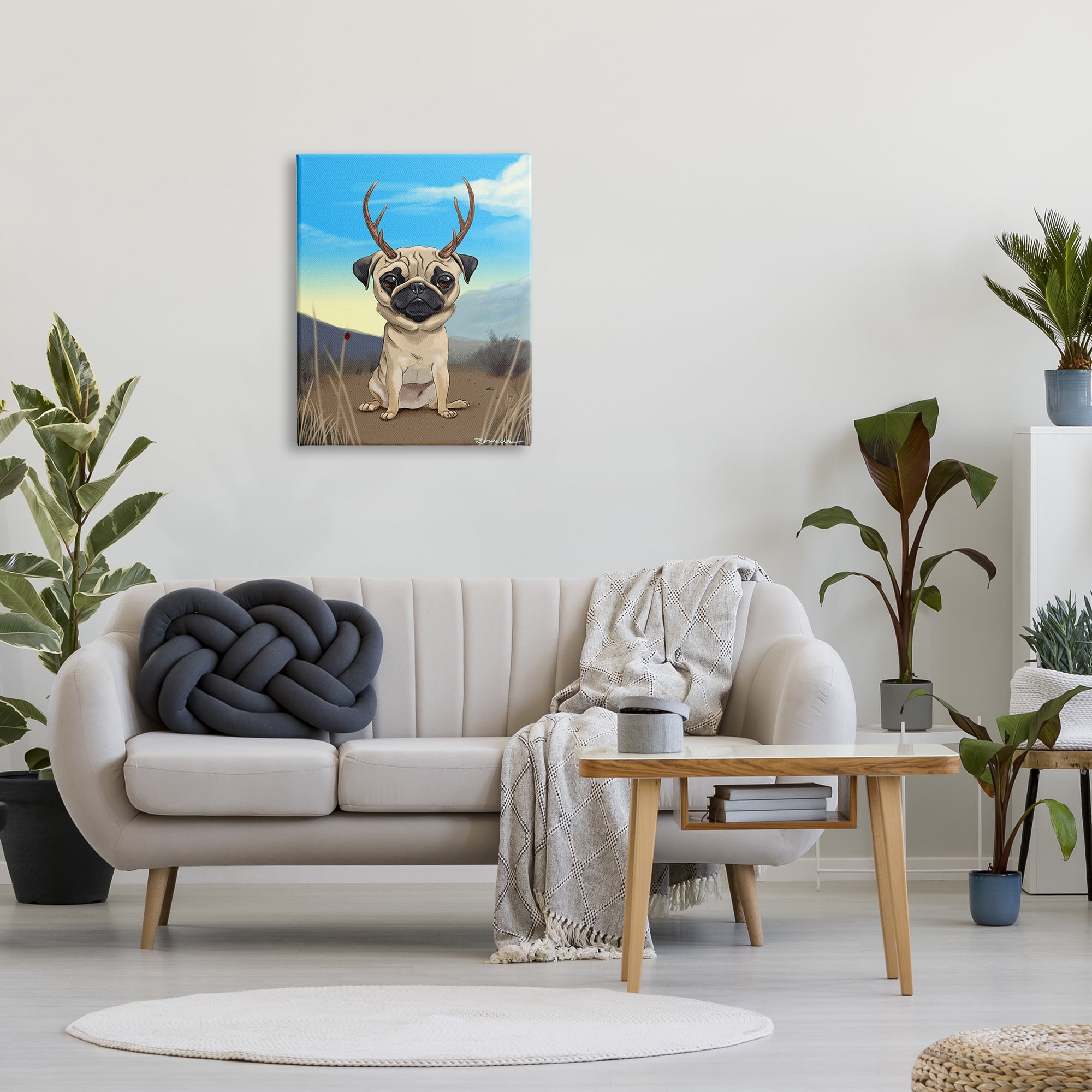 Stupell Industries Funny Field Pug Wild Pet Dog with Antlers, 24 x 30, Design by Brian Rubenacker