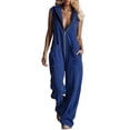 thumbnail image 3 of Women's Hooded Jumpsuit, Long Sleeve Front Zipper Romper with Pockets, Wide Leg Casual One Piece Outfit, Retro Sporty Streetwear and Loungewear​-Blue, 3 of 7