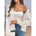 thumbnail image 6 of Women'S Cropped Cardigan Sweaters Boho Crochet Floral Embroidery Oversized Open Front Knit Sweater Outwear White M, 6 of 8