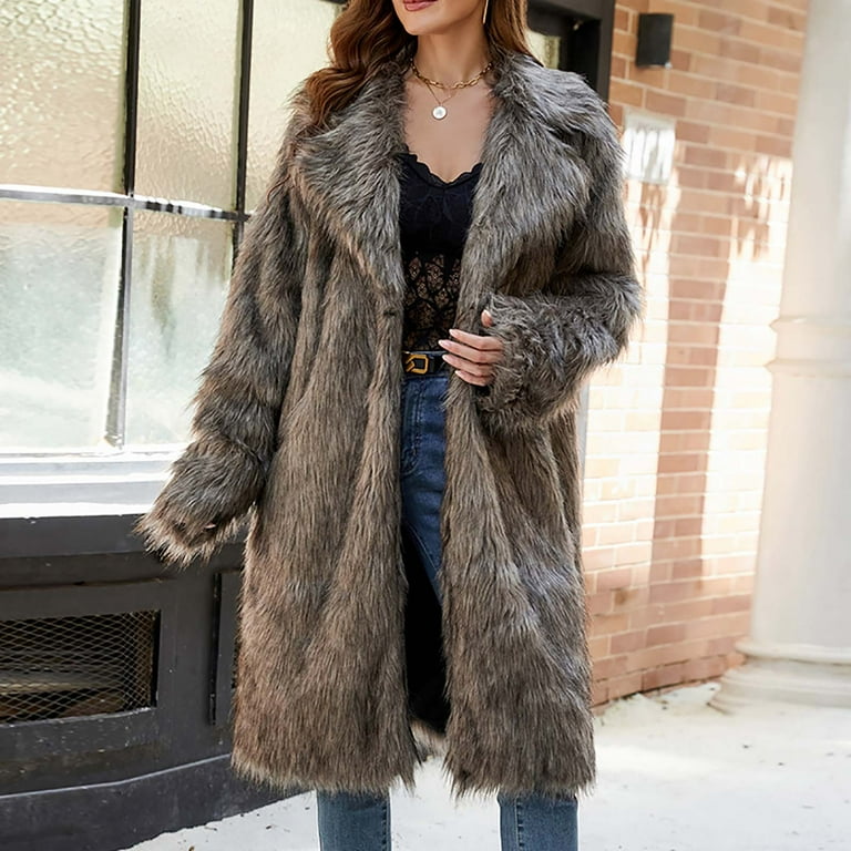 BiZtdJrK Sales For Today Womens Open Front Faux Fur Cardigan