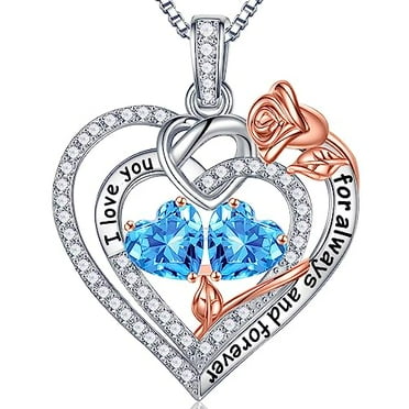 Rose Heart Necklaces Gifts for Her - 925 Sterling Silver Rose Heart Birthstone Necklace Anniversary Birthday Gifts Jewelry Valentines Mothers Day Gifts for Women Wife Girlfriend Mom