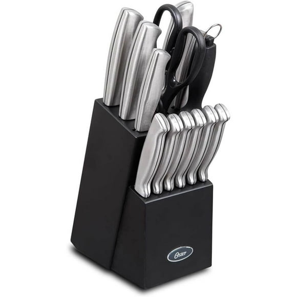 Oster Baldwyn 14 Piece Cutlery Set W/Black Wood Block - Brushed Satin