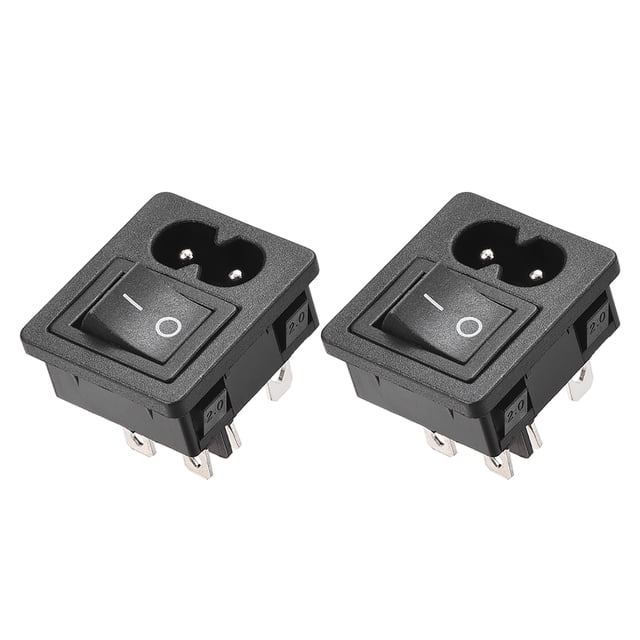 Unique Bargains C8-8 Panel Mount Plug Adapter AC 250V 2.5A 2 Pins 2mm Buckle IEC Inlet Plug Power Socket w 4P ON-OFF Switch 2pcs