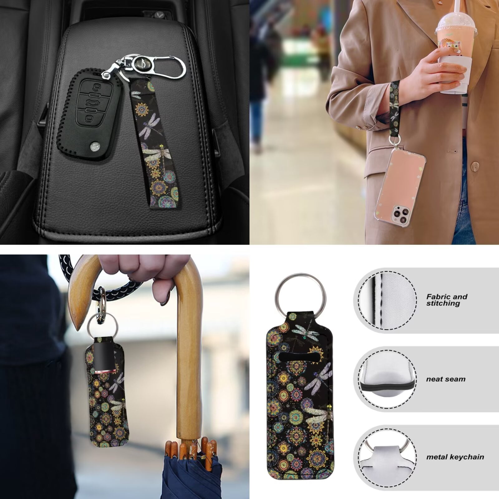 Garronmavis Dragonfly Car Front Rear Seat Covers 13pcs Auto Accessories Steering Wheel Cover,Key Chain,Chapstick,Car Coasters,Seat Belt Pads,Armrest Pad