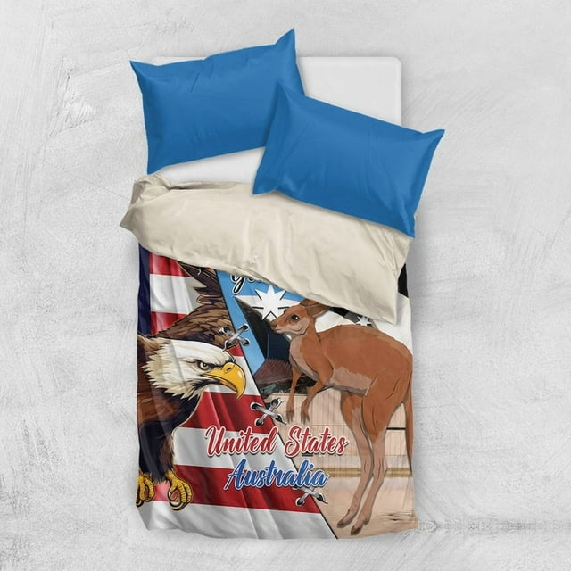 Personalised United States And Australia Bedding Set USA Eagle With Aussie