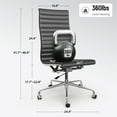 thumbnail image 6 of Cottinch Ribbed Office Chair High Back Armless Genuine Leather Ergonomic Desk Chair, Adjustable Height Executive Conference Task Chair Swivel Chair for Home Office, Black, 6 of 12