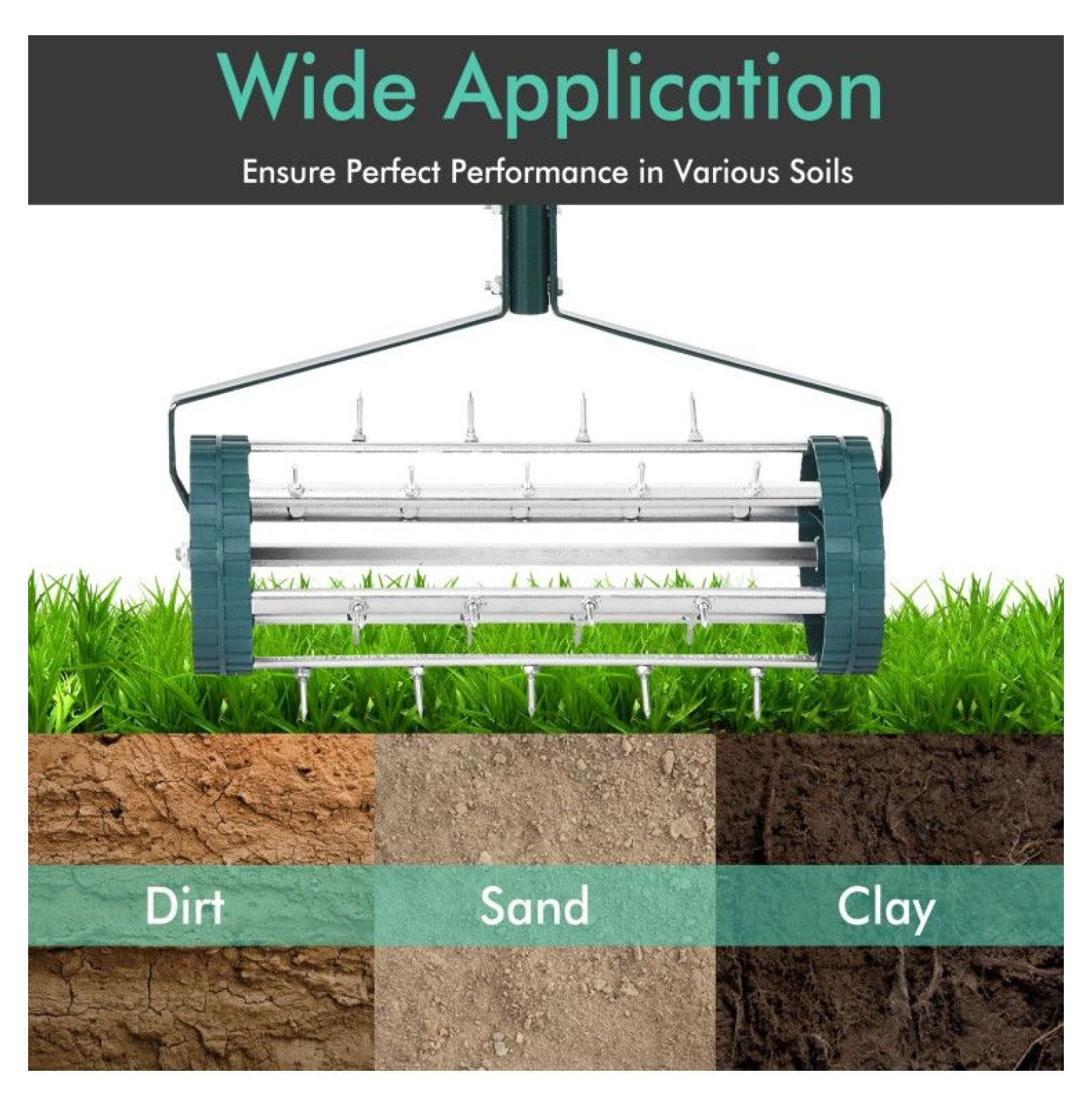 Rolling Lawn Aerator 18 Inch - Manual Lawn Aerator with Tine Spikes & Anti-slip Handle - Lightweight Soil Aerator for Grass - Garden Tool for Water & Nutrient Absorption