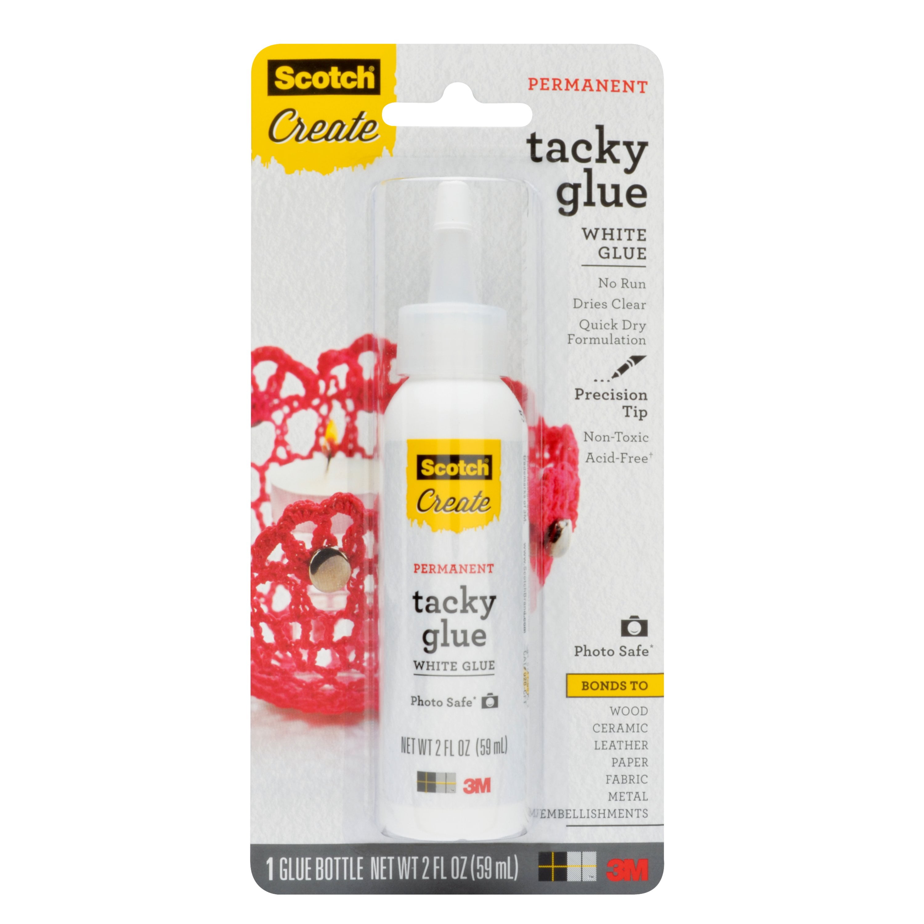 Scotch Create Permanent Tacky Glue, PhotoSafe, White, 2 oz., 1 Bottle