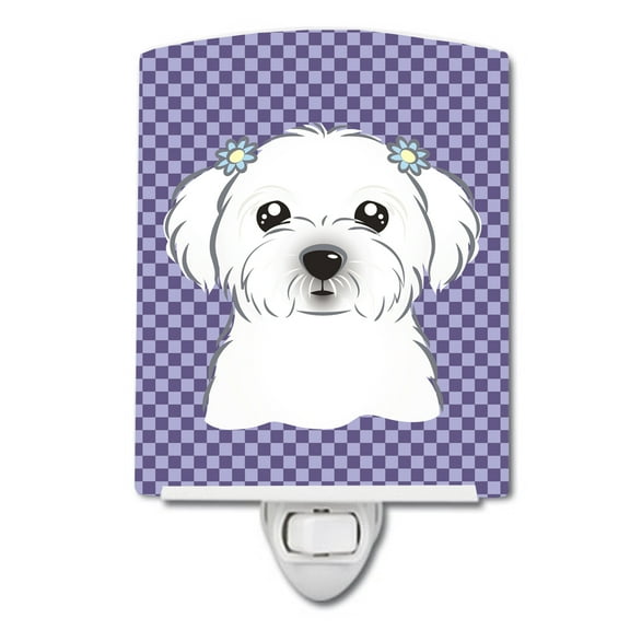 Caroline's Treasures BB1134CNL Purple Checkered Maltese Ceramic Night Light, 6x4x3", multicolor