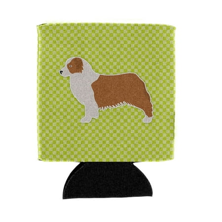 

Australian Shepherd Dog Checkerboard Green Can or Bottle Hugger