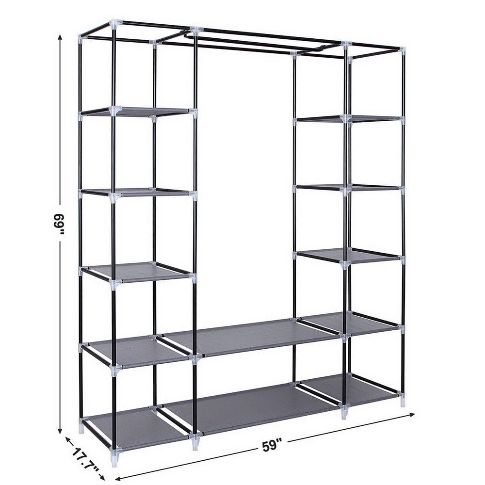 69" Portable Closet Clothes Organizer Shelf Home Wardrobe Storage Standing Bedroom Armoires