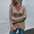 thumbnail image 4 of Vedolay Women's Sweaters Womens 2023 Fall Casual Long Sleeve V Neck Ribbed Knit Pullover Sweater,Brown L, 4 of 5