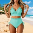 thumbnail image 2 of Swanpen Women's Striped Ruffled High Waisted Bikini Set, V-Neck Adjustable Strap 2 Piece Swimsuit, 2 of 5