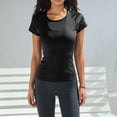 thumbnail image 2 of Gaexia Women's Summer Short Sleeve Yoga Fitness Top Slim Fit Athletic Running Training Workout T Shirt Breathable Wicking Stretchy Lightweight Casual Activewear For Gym (Black,L), 2 of 6