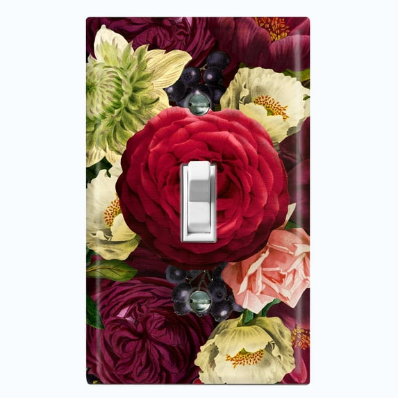 Metal Light Switch Plate Outlet Cover Elegant Red White Rose Bouquet Wallpaper ROS022